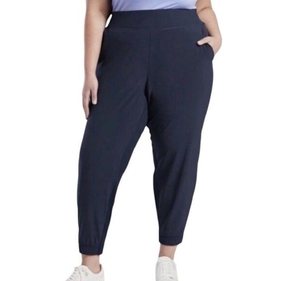 Athleta Brooklyn Jogger Pants Size 18 Ribbed Navy Blue Performance 530631-01 - Picture 1 of 9